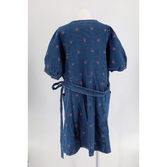 Draper James Women Size 24 Denim Flower Embroidered Wrap Dress - Picture 9 of 11